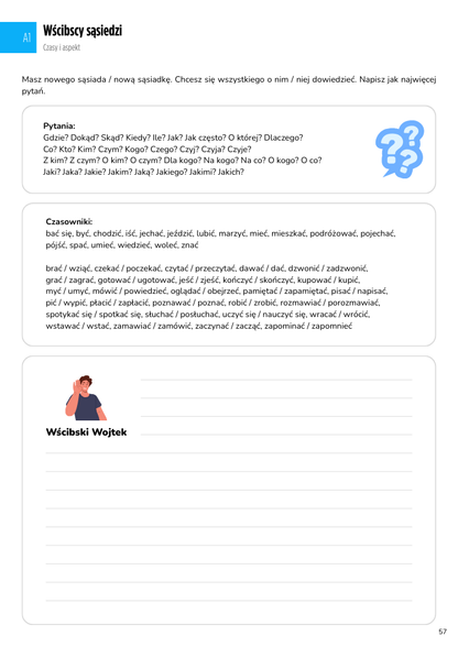 odkryj czasownik A1-A2 example page