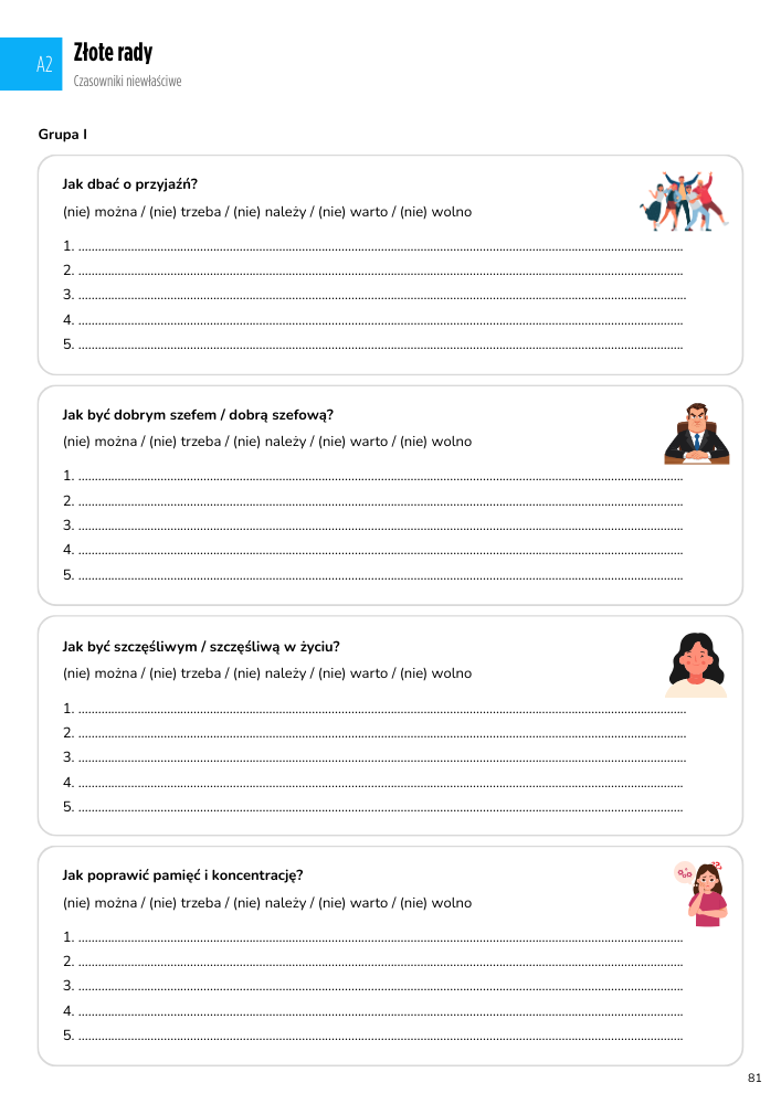 odkryj czasownik A1-A2 example page