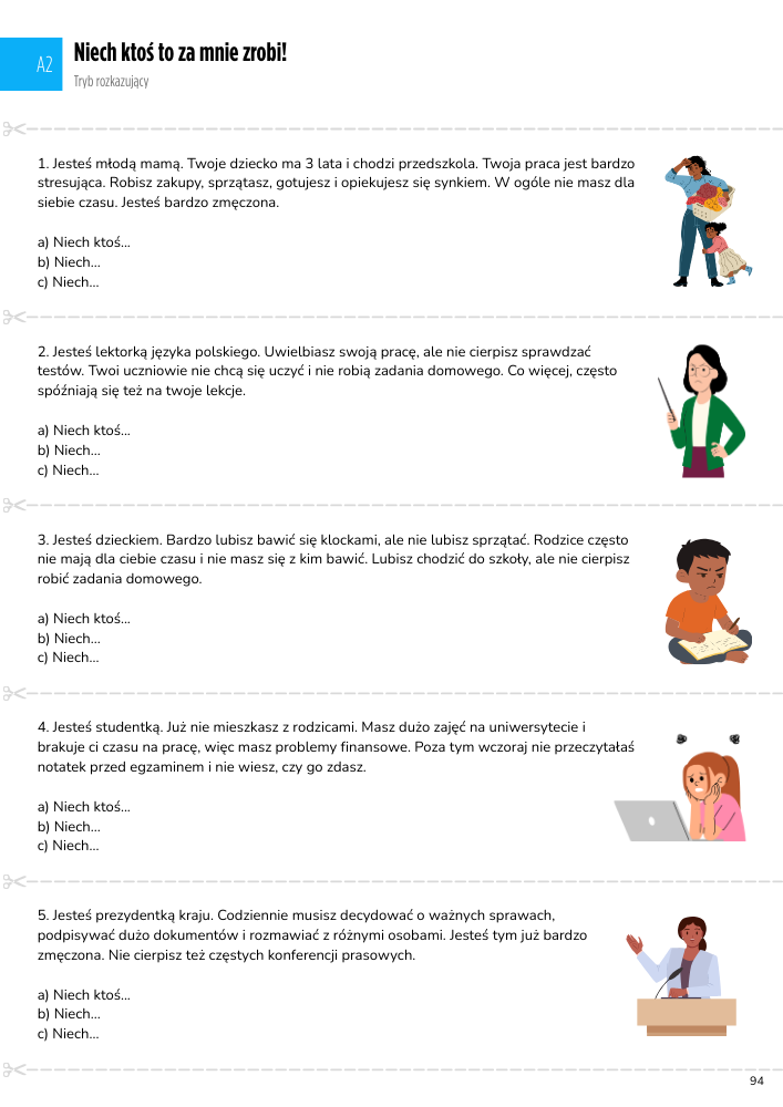 odkryj czasownik A1-A2 example page